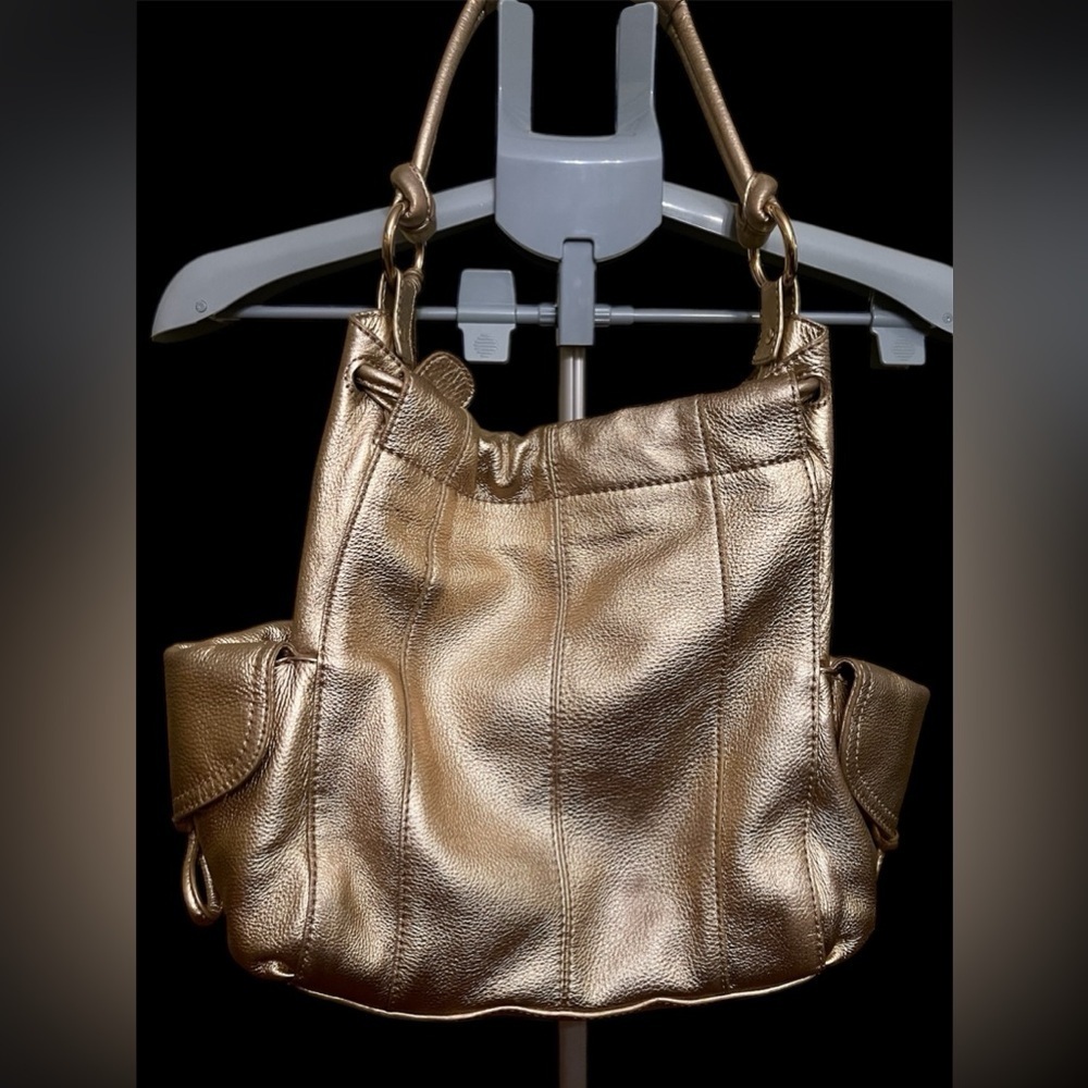 Michael Kors Metallic Gold Leather Drawstring Shoulder Bag. - Picture 3 of 16